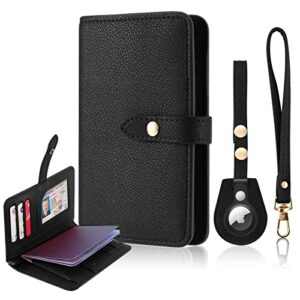 small womens wallet airtag rfid blocking leather – holds two passports for travel–compact bifold clutch credit card case with id window,wrist strap – awesome anniversary,birthday gift choice – black
