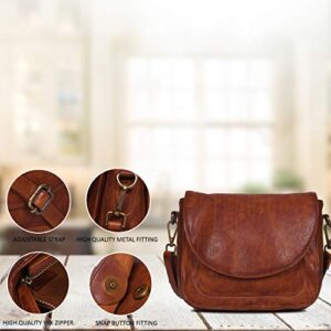 Vintage Look Genuine Leather Shoulder Crossbody Purse Crossover Bag for Women (Tan Wash)