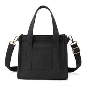 minkars mini tote bag for women canvas crossbody purse, black 9”