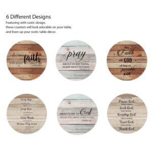 Hoomey Coasters for Drinks with Bible Verses, Set of 6 Absorbent Drinks Coasters with Holder Ceramic Drink Coaster with Cork Backing for Table Protection, Christian Coasters, Christian Gifts