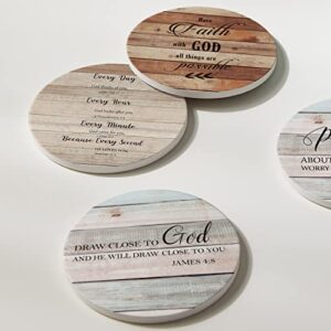 Hoomey Coasters for Drinks with Bible Verses, Set of 6 Absorbent Drinks Coasters with Holder Ceramic Drink Coaster with Cork Backing for Table Protection, Christian Coasters, Christian Gifts