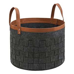 dakcos 65l felt storage basket felt woven basket 19.6″x19.6″x13″ round basket with felt carry handles for toys,towels,clothes,firewood etc.