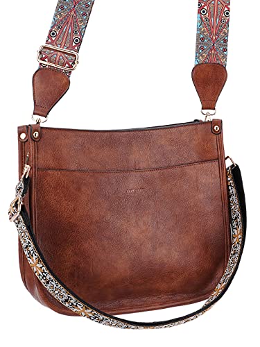 Caitina Cross Body Bag Vegan Leather Hobo Handbags Designer Crossbody Purses Bucket Bag For Women with 2 Adjustable Strap(Dark Brown)