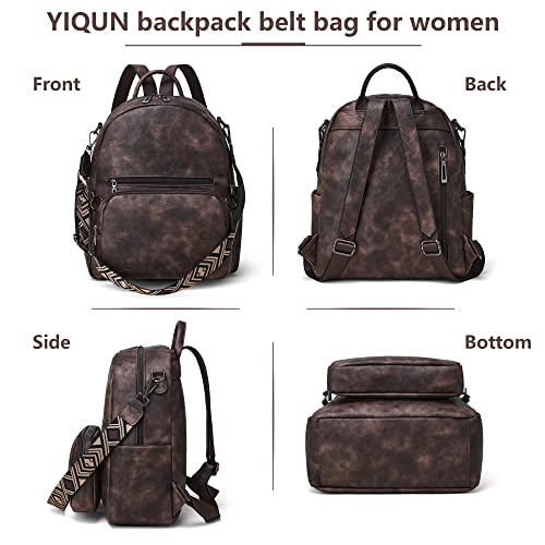 YIQUN Backpack Purse for Women, Leather Purse Backpack Shoulder Bag Fashion Designer womens backpack Backpack with Belt Bag