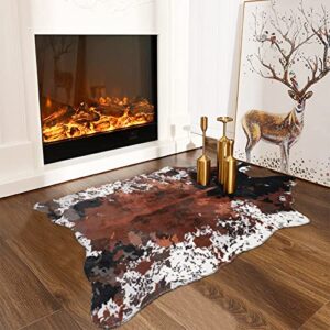 hvqic cow print rug – 66.4″ l x 51.1″ w faux cowhide rug large cow rug western decor for living room bedroom non-slip cow print room decor