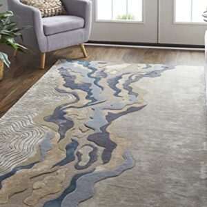 Feizy Serrano Modern Viscose Rug, Beige/Blue, 8' x 10' Area Rug