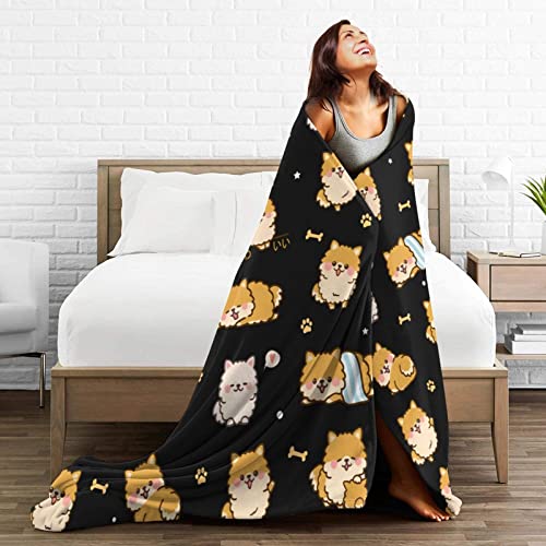 Nahjiiem Pomeranian Throw Blanket Cute Puppy Blanket Animal Pet Couch Throw Pomeranian Gifts for Pomeranian Lovers 50"×60"