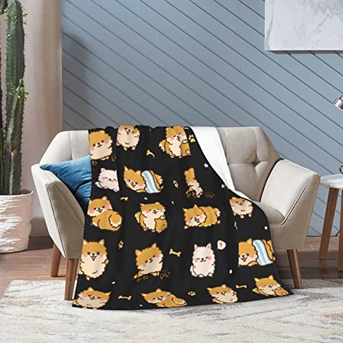 Nahjiiem Pomeranian Throw Blanket Cute Puppy Blanket Animal Pet Couch Throw Pomeranian Gifts for Pomeranian Lovers 50"×60"