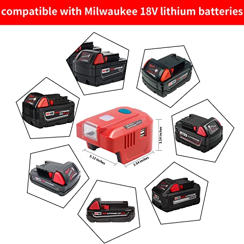 Fiihio 150W Portable Power Inverter Compatible with Milwaukee 18V Lithium Battery,with AC Outlet Dual USB and 200LM LED 18V DC to 120V AC for Tool Room,Garage,Camping etc(Batteries not Included)