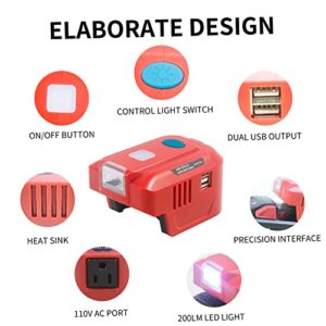 Fiihio 150W Portable Power Inverter Compatible with Milwaukee 18V Lithium Battery,with AC Outlet Dual USB and 200LM LED 18V DC to 120V AC for Tool Room,Garage,Camping etc(Batteries not Included)