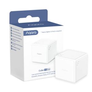 aqara cube t1 pro, requires aqara zigbee 3.0 hub, 6 sides to control different scenes and diverse actions to control smart home devices, supports homekit, alexa and ifttt