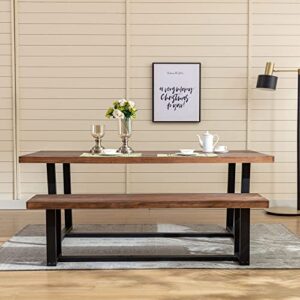 St.Mandyu 72" Solid Wood Dining Table for 8-10 Person, Modern Farmhouse Kitchen Table with Metal Frame, Sturdy Breakfast Table for Living/Dining Room,Office Desk, Brown