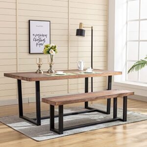 St.Mandyu 72" Solid Wood Dining Table for 8-10 Person, Modern Farmhouse Kitchen Table with Metal Frame, Sturdy Breakfast Table for Living/Dining Room,Office Desk, Brown