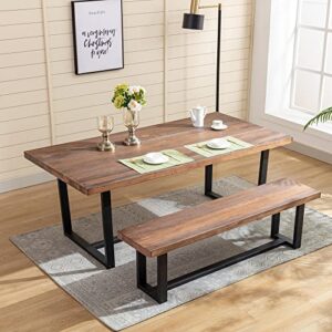 St.Mandyu 72" Solid Wood Dining Table for 8-10 Person, Modern Farmhouse Kitchen Table with Metal Frame, Sturdy Breakfast Table for Living/Dining Room,Office Desk, Brown