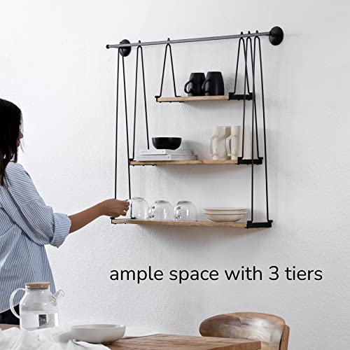 MH London Floating Shelves - Amersham 3 Tier Wall Shelf - Exclusively Designed Hand Crafted Wood Display Shelf - Contemporary Design for Wall Shelves for Room Décor