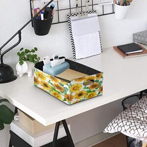 Kigai Sunflower Storage Bins with Handles Felt Fabric Collapsible Storage Basket Organizer Drawers Storage Boxes for Shelf Closet Bedroom (14x5x10Inch)