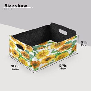 Kigai Sunflower Storage Bins with Handles Felt Fabric Collapsible Storage Basket Organizer Drawers Storage Boxes for Shelf Closet Bedroom (14x5x10Inch)