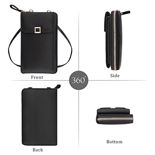 Ndsox Small Crossbody Bag Cell Phone Purse for Women, PU Leather Mini Messenger Shoulder Handbag Wallet with Credit Card Slots for Travel Vacation Daily, Black