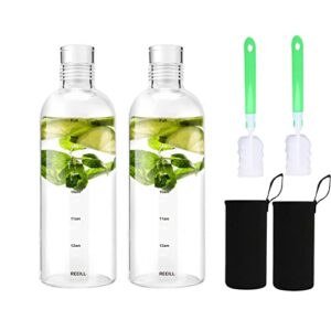 Clear Glass Water Bottles With Time Marker Non-slip Sleeve And Lids, Reusable Glass Drinking Bottles, Drink Water Bottle 17 Oz，Suitable For Drinks, Juices, Sodas, Coke, As Gifts (750ML2PCS)