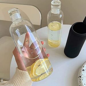 Clear Glass Water Bottles With Time Marker Non-slip Sleeve And Lids, Reusable Glass Drinking Bottles, Drink Water Bottle 17 Oz，Suitable For Drinks, Juices, Sodas, Coke, As Gifts (750ML2PCS)