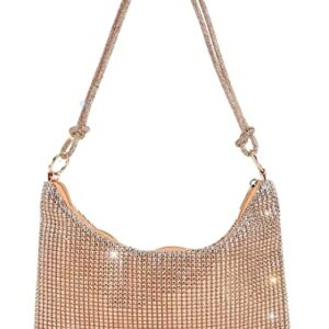 Rhinestone Hobo Bags Chic Sparkly Evening Bling Handbag Shiny Clutch Purse for Women (Champagne)