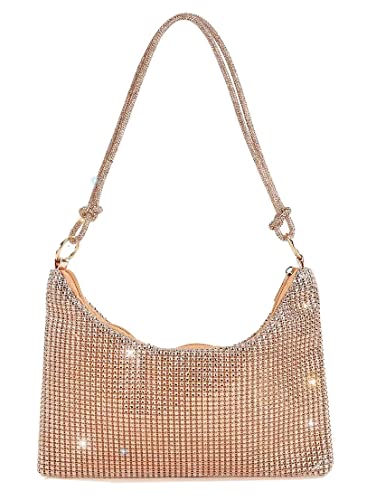 Rhinestone Hobo Bags Chic Sparkly Evening Bling Handbag Shiny Clutch Purse for Women (Champagne)