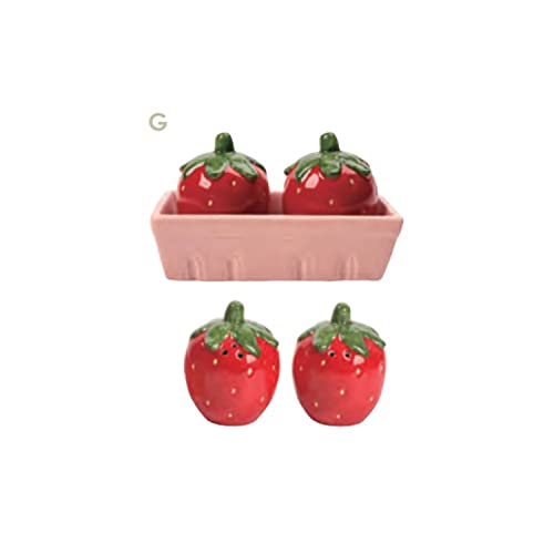 Transpac TS00169 Dolomite Salt and Pepper Shakers, Strawberries in Basket