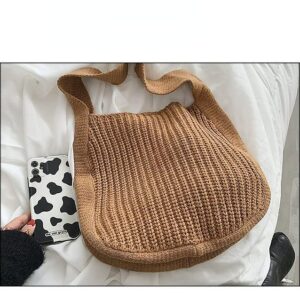 Fairy Grunge Crochet Tote Bag Knitted Hobo Bag Aesthetic Shoulder Bag Trendy Purse Fairycore Accessories for women (Khaki)