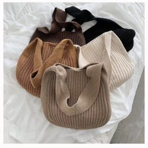 Fairy Grunge Crochet Tote Bag Knitted Hobo Bag Aesthetic Shoulder Bag Trendy Purse Fairycore Accessories for women (Khaki)