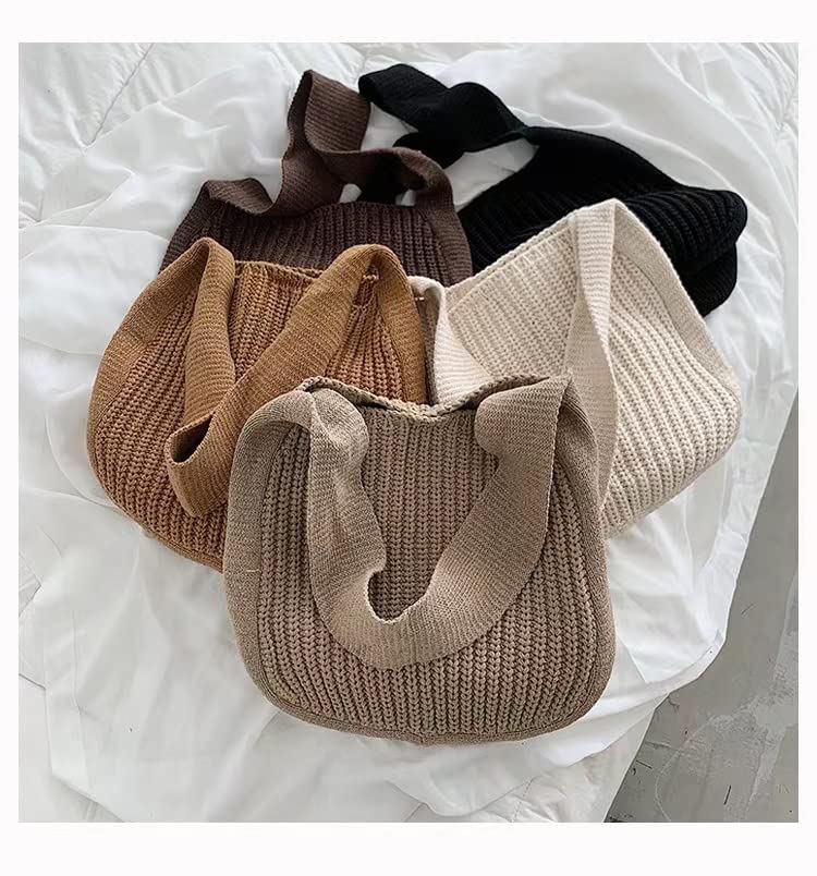 Fairy Grunge Crochet Tote Bag Knitted Hobo Bag Aesthetic Shoulder Bag Trendy Purse Fairycore Accessories for women (Khaki)