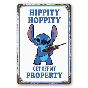 stitch cute room decor aesthetic funny metal tin signs door decorations for bedroom hippity hoppity get of my property sign cool stuff for your room signs vintage room rules wall decor sign 8x12inch