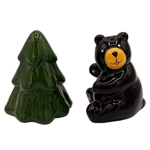 barry owens bv1095 black bear and pine tree salt and pepper shakers 3 inches long x 2.5 inches tall