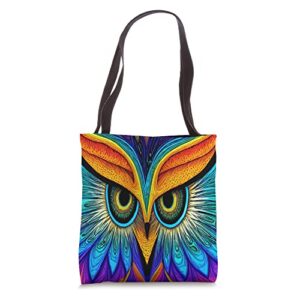 rainbow owl tribal art totem tote bag