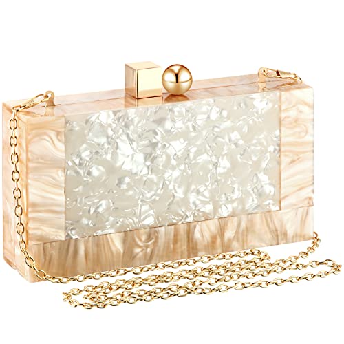 Women Acrylic Clutch Purse Acrylic Evening Clutch Bag Glitter Marble Purse Handbag Chain Shoulder Crossbody Box Bags Purse for Wedding Cocktail Party Prom