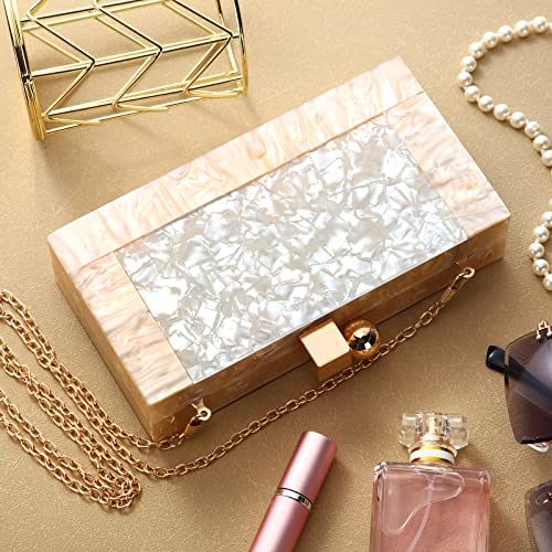 Women Acrylic Clutch Purse Acrylic Evening Clutch Bag Glitter Marble Purse Handbag Chain Shoulder Crossbody Box Bags Purse for Wedding Cocktail Party Prom