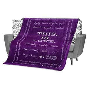 filo estilo love blanket, anniversary wedding gifts for wife from husband, romantic gifts for her, i love you gifts, presents for engagement, birthday, 60×50 inches (purple)