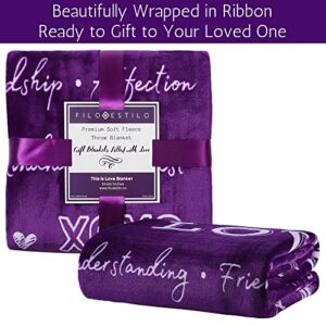 FILO ESTILO Love Blanket, Anniversary Wedding Gifts for Wife from Husband, Romantic Gifts for Her, I Love You Gifts, Presents for Engagement, Birthday, 60x50 Inches (Purple)