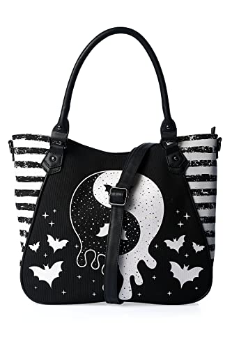 Lost Queen Gothic Stripe Tote Bat Handbag Yin Yang Shoulder Bag Crossbody Purse