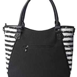 Lost Queen Gothic Stripe Tote Bat Handbag Yin Yang Shoulder Bag Crossbody Purse