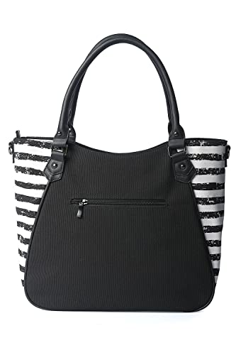 Lost Queen Gothic Stripe Tote Bat Handbag Yin Yang Shoulder Bag Crossbody Purse