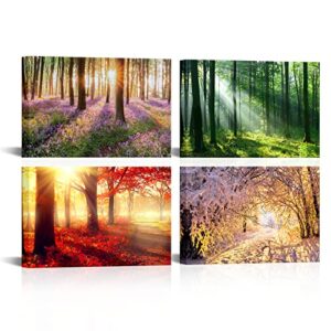 fushvre four season canvas wall art forest changing in spring summer autumn winter picture prints framed modern wall artwork for living room bedroom bathroom office decor 12″x16″x4pcs