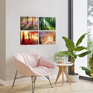 FuShvre Four Season Canvas Wall Art Forest Changing in Spring Summer Autumn Winter Picture Prints Framed Modern Wall Artwork for Living Room Bedroom Bathroom Office Decor 12"x16"x4pcs