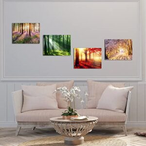 FuShvre Four Season Canvas Wall Art Forest Changing in Spring Summer Autumn Winter Picture Prints Framed Modern Wall Artwork for Living Room Bedroom Bathroom Office Decor 12"x16"x4pcs