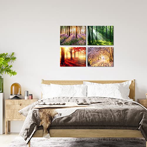 FuShvre Four Season Canvas Wall Art Forest Changing in Spring Summer Autumn Winter Picture Prints Framed Modern Wall Artwork for Living Room Bedroom Bathroom Office Decor 12"x16"x4pcs