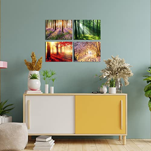 FuShvre Four Season Canvas Wall Art Forest Changing in Spring Summer Autumn Winter Picture Prints Framed Modern Wall Artwork for Living Room Bedroom Bathroom Office Decor 12"x16"x4pcs