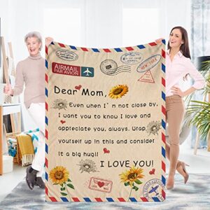 itvgekp gifts for mom, mom gifts for mothers day birthday valentines day, blanket gifts for mom women from daughter son soft warm throw blanket 50″ x 60″ (orange dear mom, 50″ x 60″)