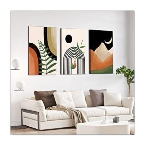 gisipameis large framed canvas boho wall art set of 3, mid century modern wall art 16″ x 24″, minimalist wall art black beige neutral abstract geometric prints room posters for living room bathroom