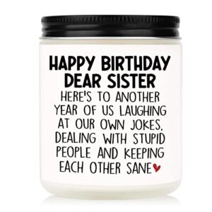 shqiueos sister birthday gifts from sister-happy birthday sister candle, birthday gifts for sister, sister bday funny gifts, sister in law birthday gifts, sister birthday candle(7oz, lavender scented)