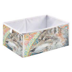 domiking wolf mandala branches storage bins for gifts foldable cuboid storage basket with sturdy handle large baskets organization for closet shelves bedroom