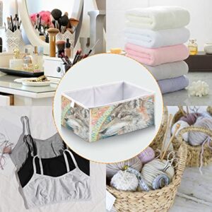 DOMIKING Wolf Mandala Branches Storage Bins for Gifts Foldable Cuboid Storage Basket with Sturdy Handle Large Baskets Organization for Closet Shelves Bedroom